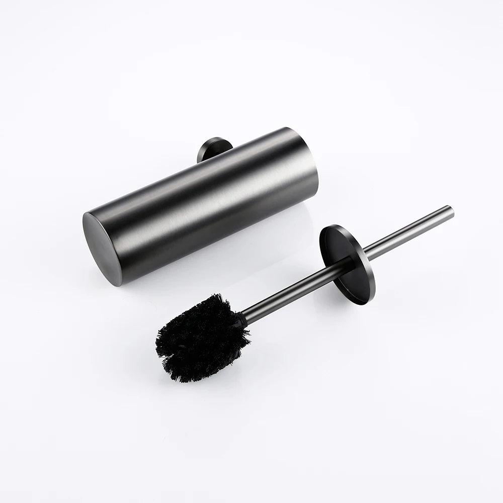 Bagnolux Stainless Steel Gray Round With Protective Bucket Toilet Brush WC Durable Type Bathroom Accessories