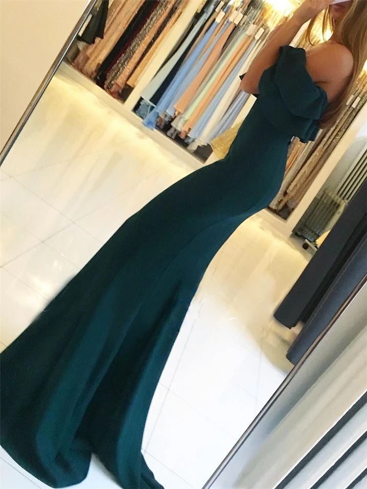 2020 Novo Verde Escuro Da Sereia Vestido de Noite Alta Dividir Boat Neck Off The Shoulder Satin Longo Prom Vestidos de Festa Simples vestidos Baratos