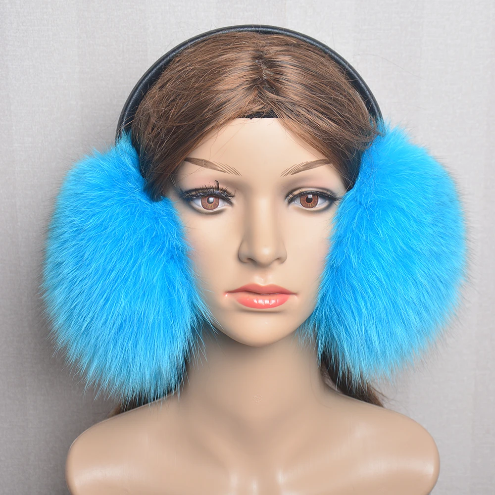 New Arrival Women Plush Genuine Fox Fur Earmuff Winter Lady Big Pompoms Fox Fur Fluffy Earmuffs Warm 100% Real Fox Fur Ear Cover