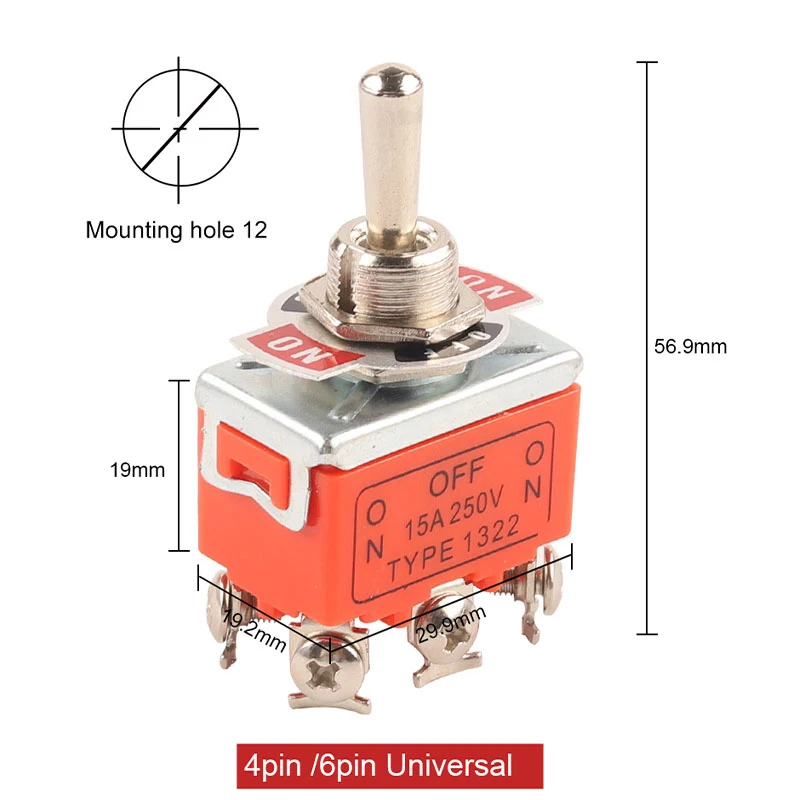 1 pces toggle switch 15a 250v 2/3/4/6 pino 2/3 posições terminal on-off on-off-on-off 1121 1021 1321 1322 interruptor de balancim