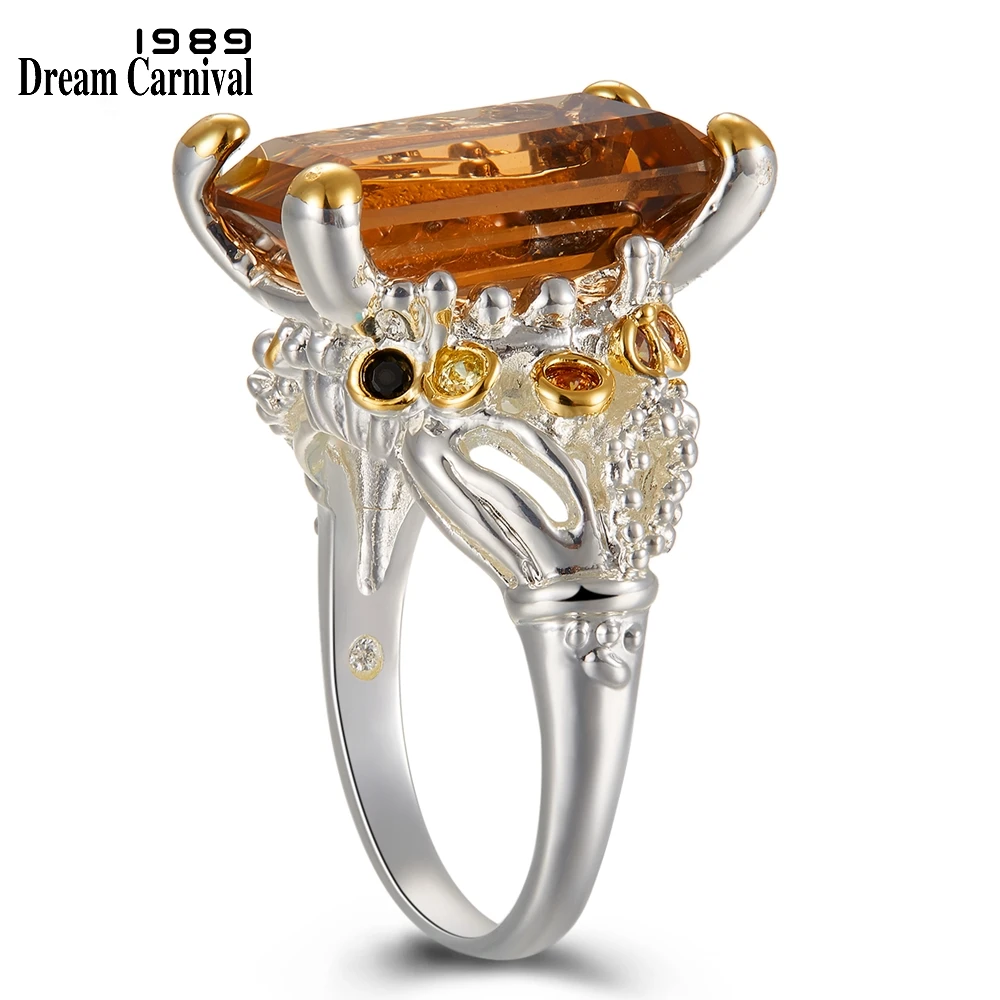 DreamCarnival1989 Solitaire Crown Look Wedding Rings for Women Two Tones Colors Dazzling Brown Zirconia  Factory Direct WA11715