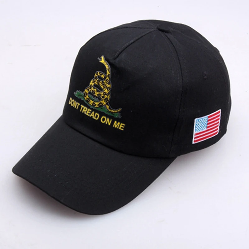 Venda quente não pisar em mim cascavel impressão boné de beisebol eua bandeira bordado snapback hip hop esporte casual sol pai chapéu ep0325