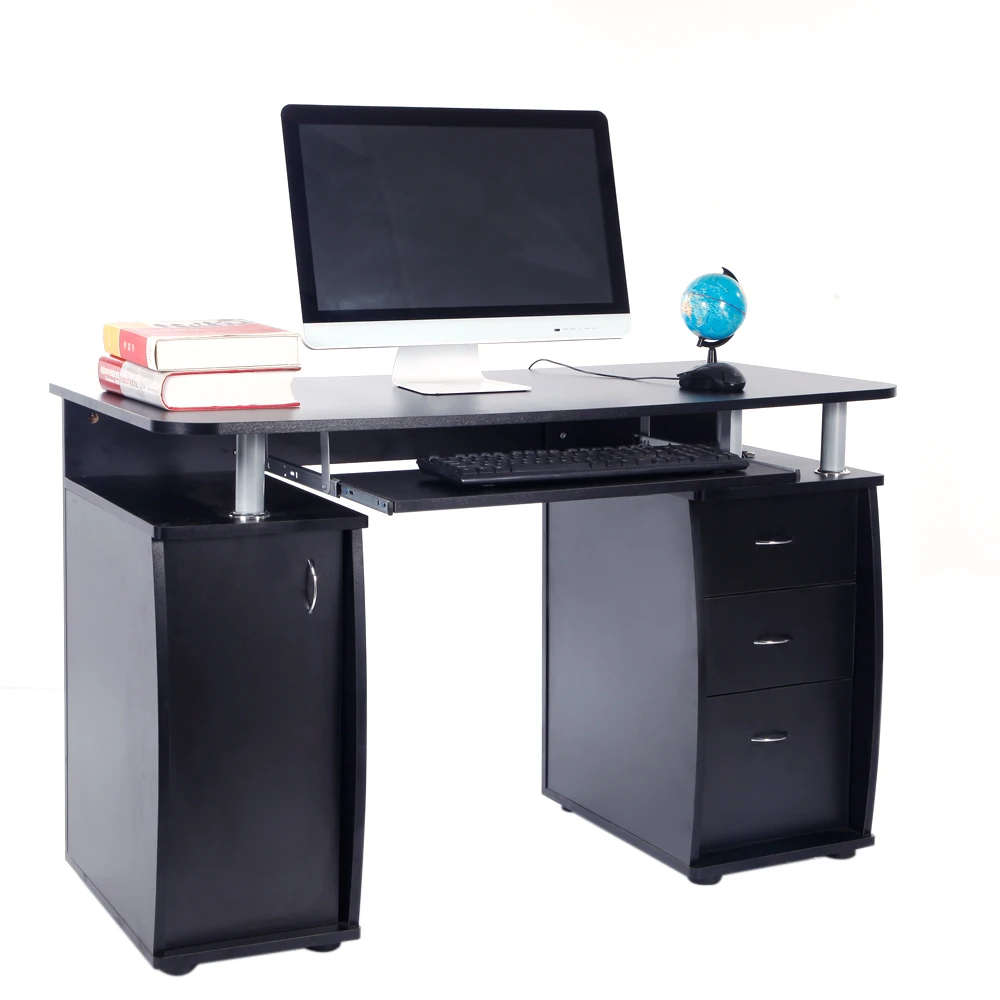 15mm MDF Portable 1pc Door with 3pcs Drawers Computer Desk Black