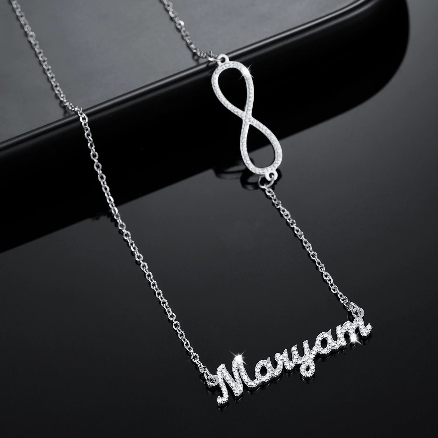 Custom Iced Out Name Necklace With Infinite Loop Symbol  Stainless Steel Nameplate Name Chain Dainty Jewelry For Women Christmas