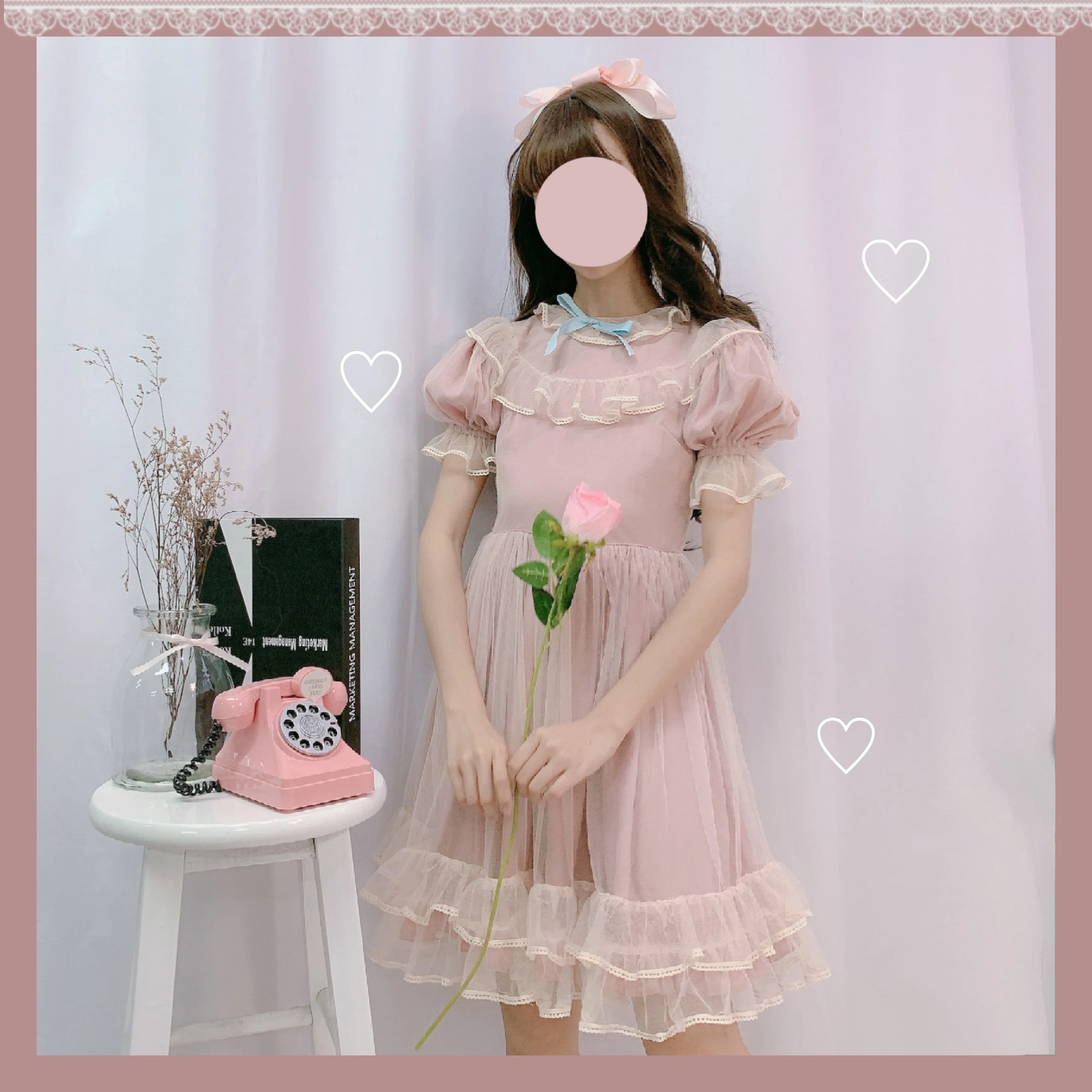 Lolita Kawaii Short Tulle Dress Women Girls Pink Princess Casual Cute Ruffle Puff Sleeve Fairy Vintage Party Mesh Dresses 2024