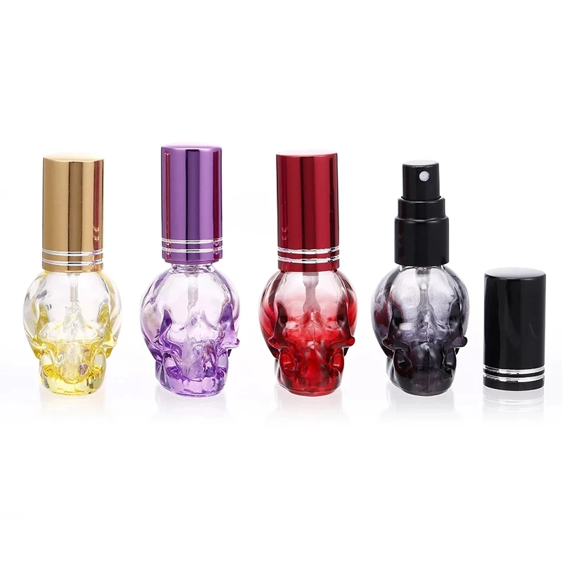 8 ml Glass Spray Perfume Bottles Personality Skull Shape Refillable Portable Empty Glass Perfume Bottle Travel Mini press Bottle