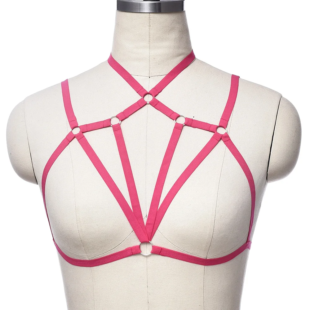 

Pink Gothic Underwear Body Harness Crop Tops Cage Bra Punk Dance Festival Rave Wear Harness Soft Belt Lingerie Harness Red Bra