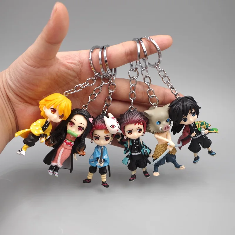 6Pcs Anime Demon Slayer Kimetsu ไม่มี Yaiba รูป Kamado Tanjirou ตุ๊กตาขยับแขนขาได้ Agatsuma Zenitsu Nezuko นักรบของเล่น PVC Key Chain