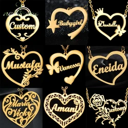Collar clásico personalizado con nombre y corazón para mujer y hombre, colgante de mariposa de acero inoxidable, Color dorado, regalo de joyería