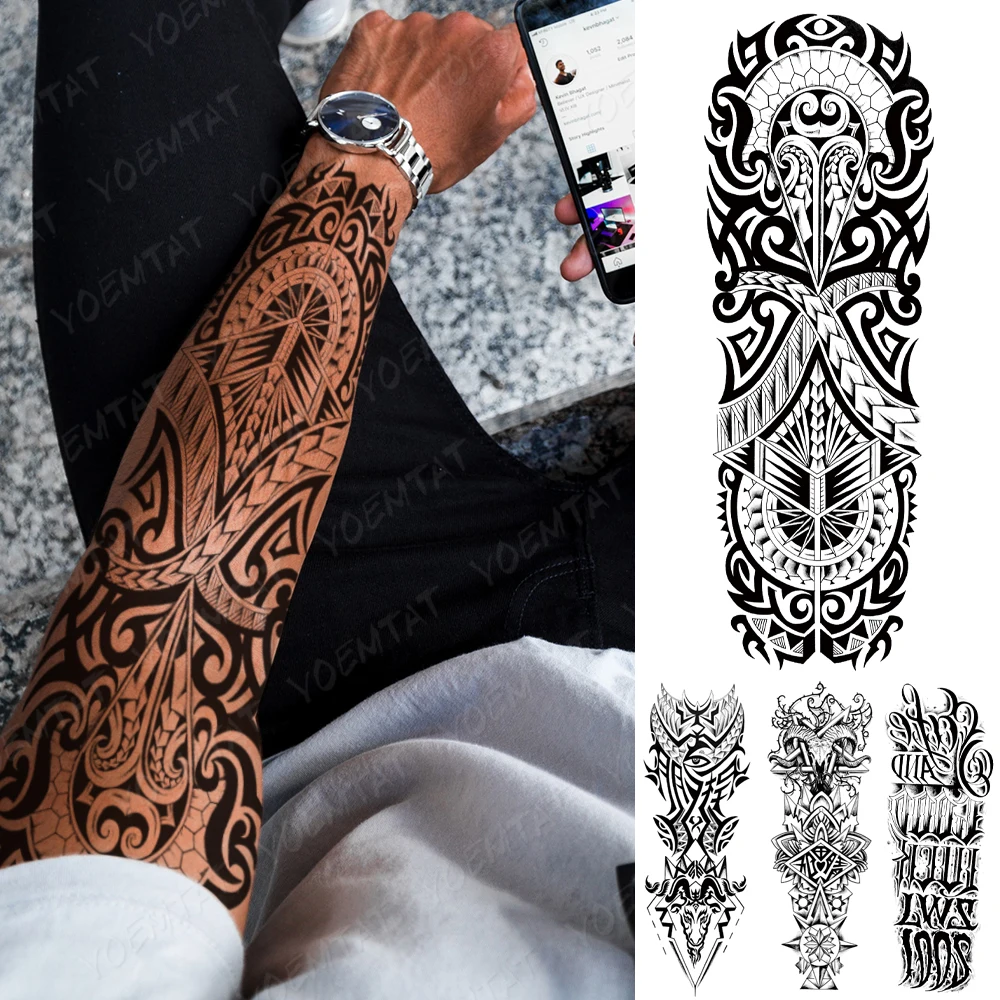 

Full Arm Tatto Black Totem Music Symbol Waterproof Temporary Fake Tattoo Sticker Body Art Flash Thigh Back Tatoo Men Women