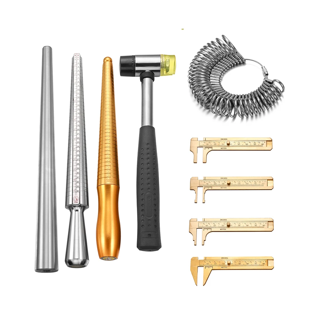 

10 Style Finger Sizes Measuring Equipment Metal Stick Ring Sizer Ring Stick Enlarger Mandrel Gauge Tools Set For Jewelry Making