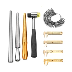 Equipamento de medição de tamanhos de dedo Metal Sizer, Ring Sizer, Ring Stick Enlarger, Ferramentas Mandrel Gauge Set para Fazer Jóias, 10 Estilos