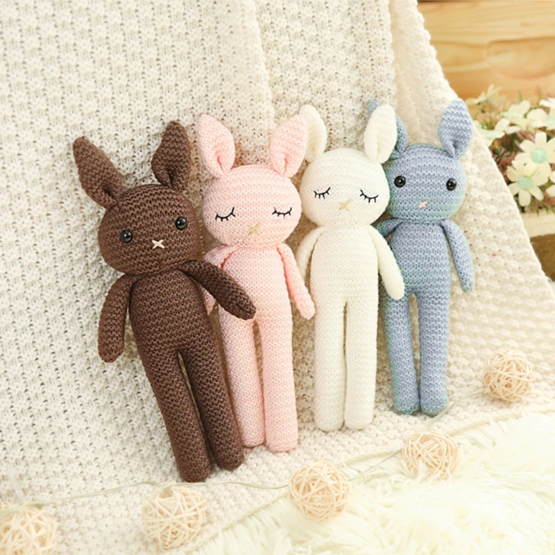 24cm Baby Crochet Bunny Sleeping Doll Toy Figure Stuffed Rabbit Children Interactive Knitted Doll Baby Girlfriend Party Gifts