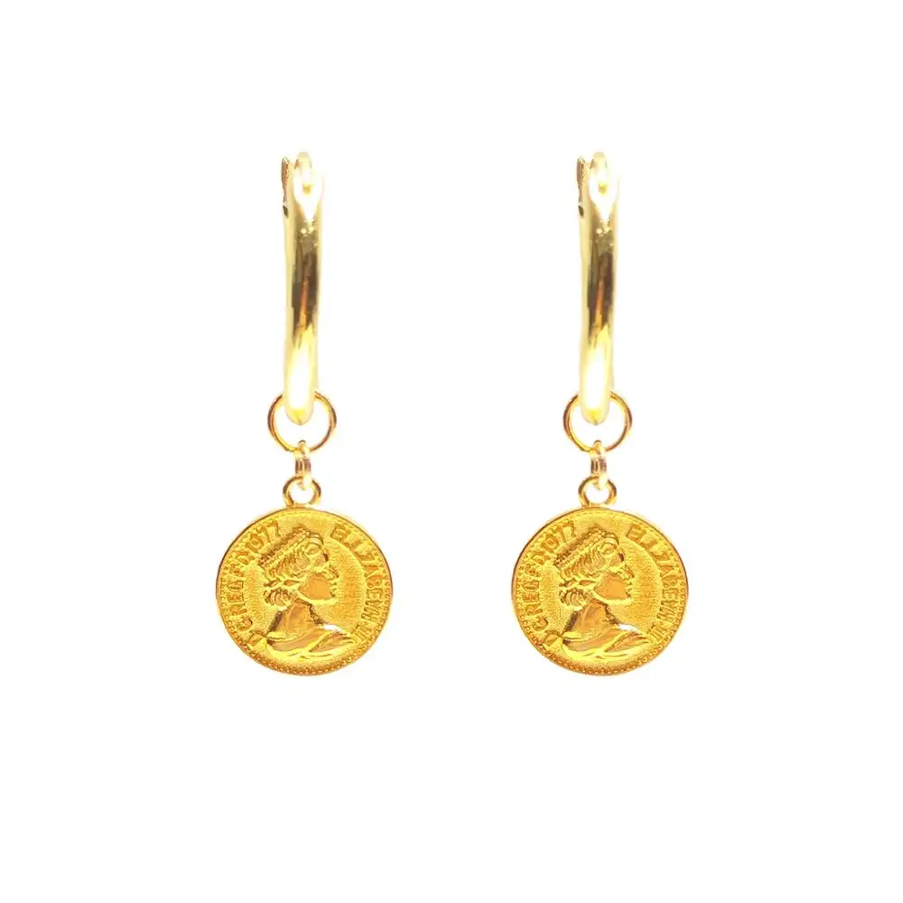 

Lii Ji New Vintage Luxury Real 100% 925 Sterling Silver Round Coin Hoop Hanging Earrings for Women Fine Jewelry Gift