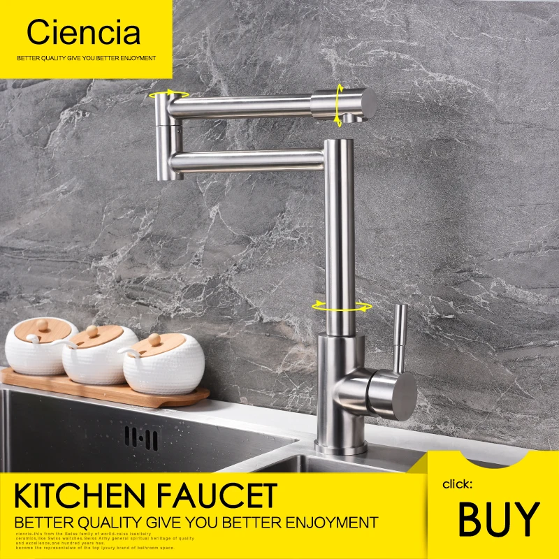 

Ciencia SUS304 stainless steel 360 rotate folding extend single handle hot&cold water mixer taps kitchen sink faucet