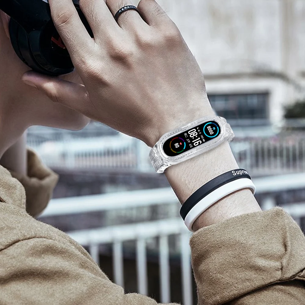 Correia TPU transparente para Xiaomi Mi Band, pulseira de silicone macio impermeável, pulseira de moda, 7, 6, 5, 4, 3