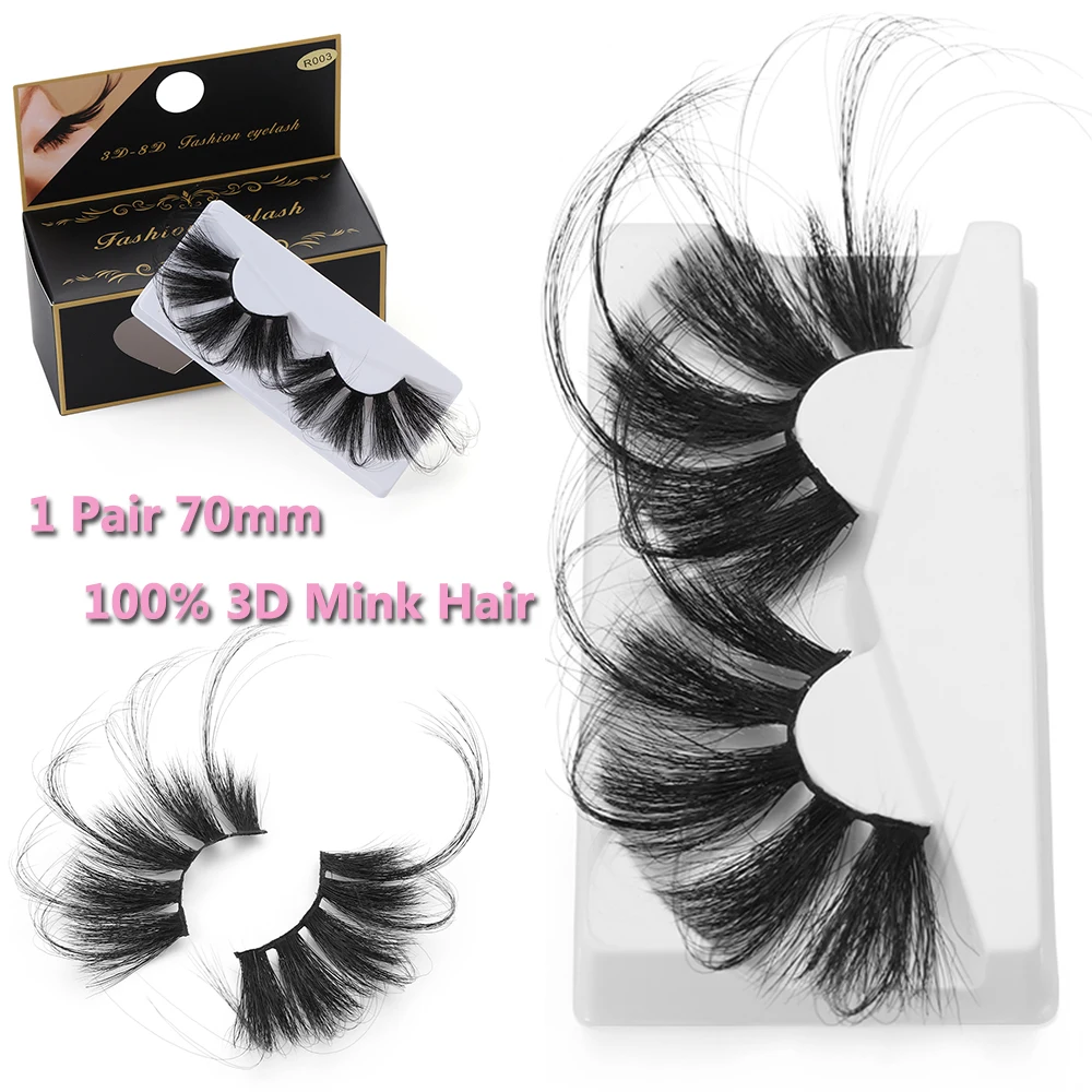 1Pair Beaver Thick Eyelash 70mm Super Long False Eyelashes 100% 3D Mink Eyelashes Exaggeration Fluffy Messy Criss-cross Lashes