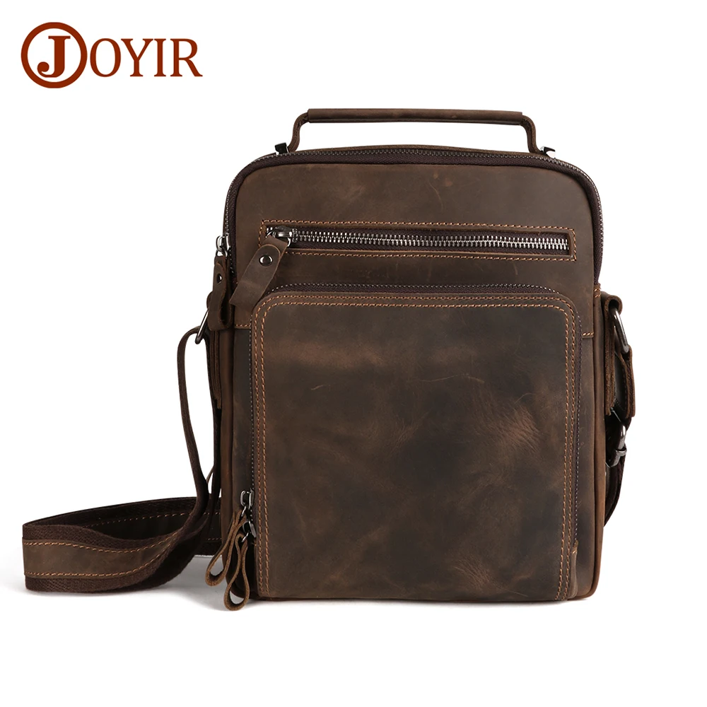 JOYIR Genuine Leather Messenger Bag for Men Vintage Crazy Horse Leather Crossbody Bags Shoulder Bags High Quality Male Handbag