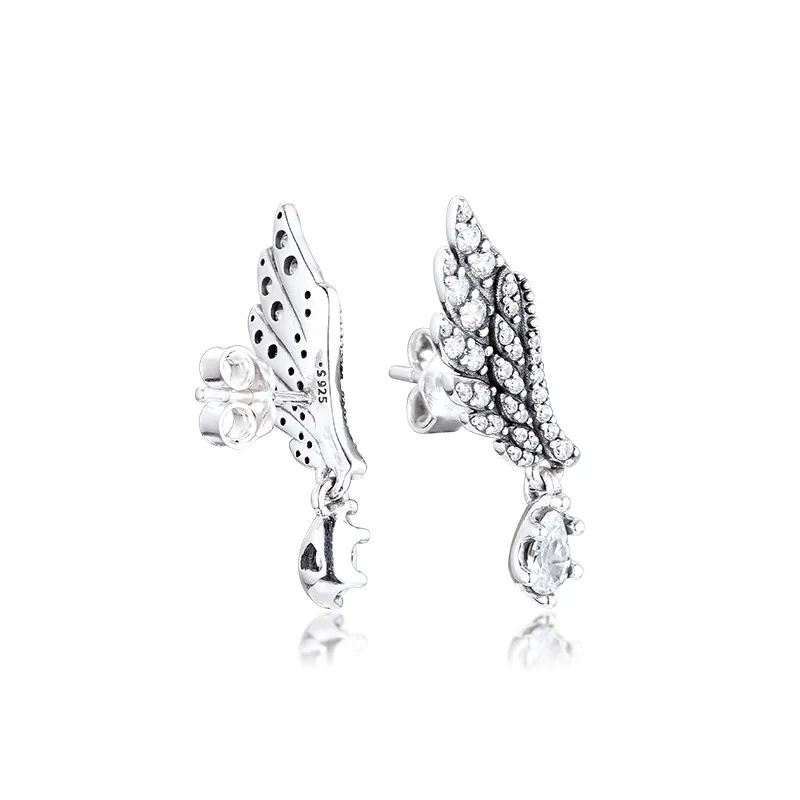 Schlenker Engel Flügel Stud Ohrringe 925 Sterling Silber Ohrringe für Frauen Charme Schmuck 2019 Neue Klar CZ Kristall Mädchen Ohrringe