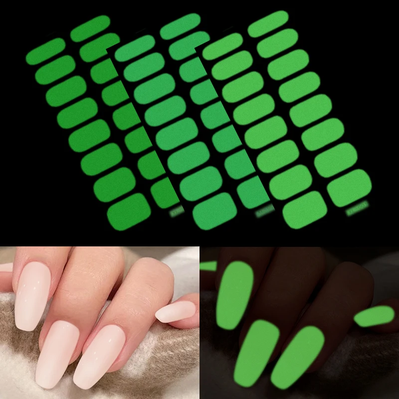 Dropshipping Colorful Nail Sticker Luminous Nail Art Decor Stickers for Nail Decoration Full Cover Nail Wraps For Hallween Gift