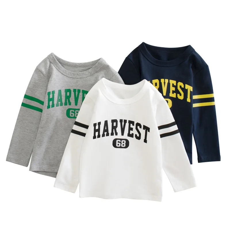 TUONXYE Spring Boys Solid Color Children\'s T-shirts Letter Casual Cotton Crew Neck for Long Sleeve Top Baby Pullover Clothes