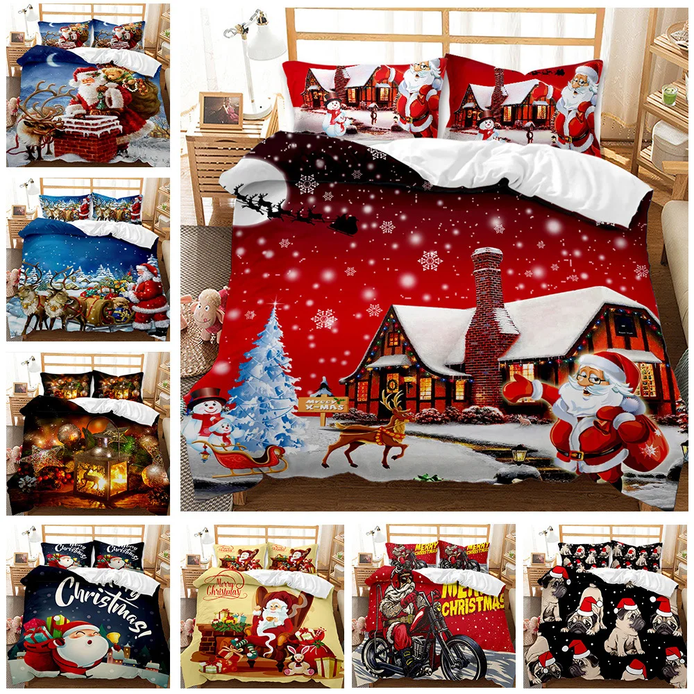 

Duvet Cover Set Merry Christmas Bedding Set Colorful Comforter Cover & Pillowcases for Teens Kids Bedroom Decor Blanket Cover