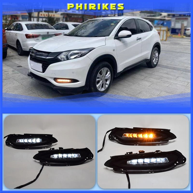 

DRL For Honda HRV HR-V 2015 2016 2017 2018 12V LED Car Daytime Running Light fog lamp with dynamic turn signal style relay