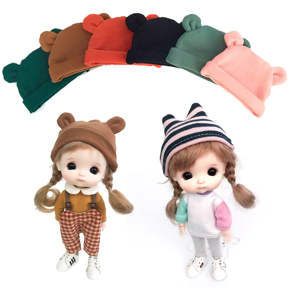 Ob11 Clothes Doll Accessories Striped Ear Hat Fashion Cloth Hat For Obitsu11, Body9, Molly, Gsc, 1/12bjd Hat For 1/12 Bjd Dolls