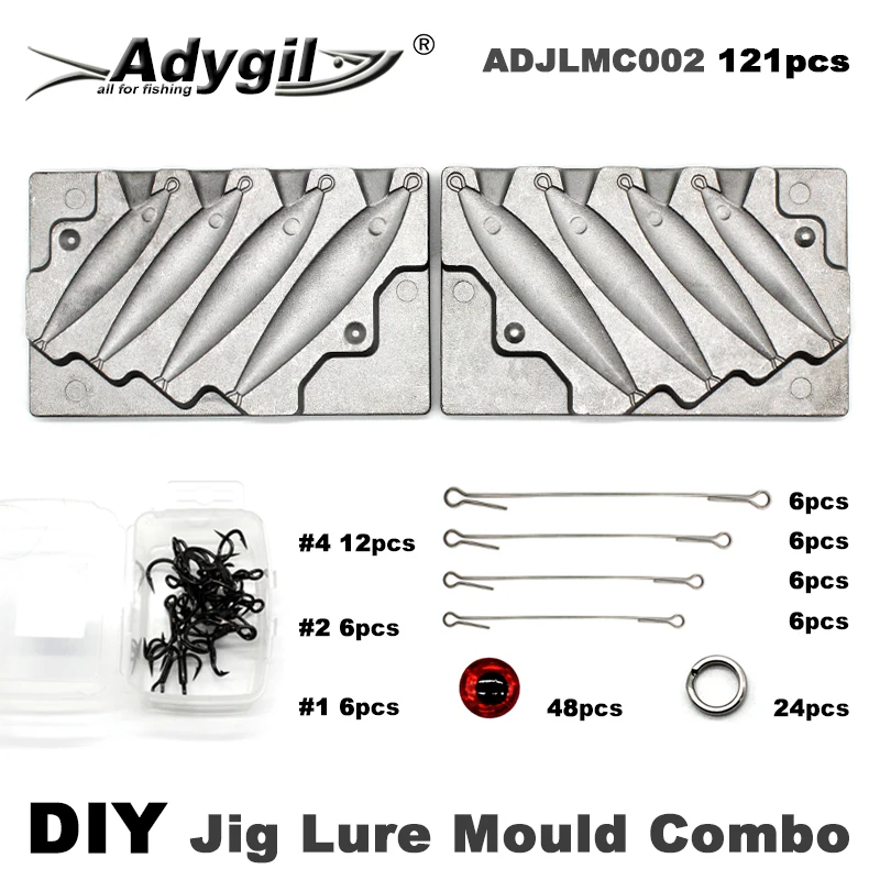 Adygil DIY wędkowanie 121 sztuk Jig przynęta mold Combo 45g 60g 80g 100g 4 ubytki