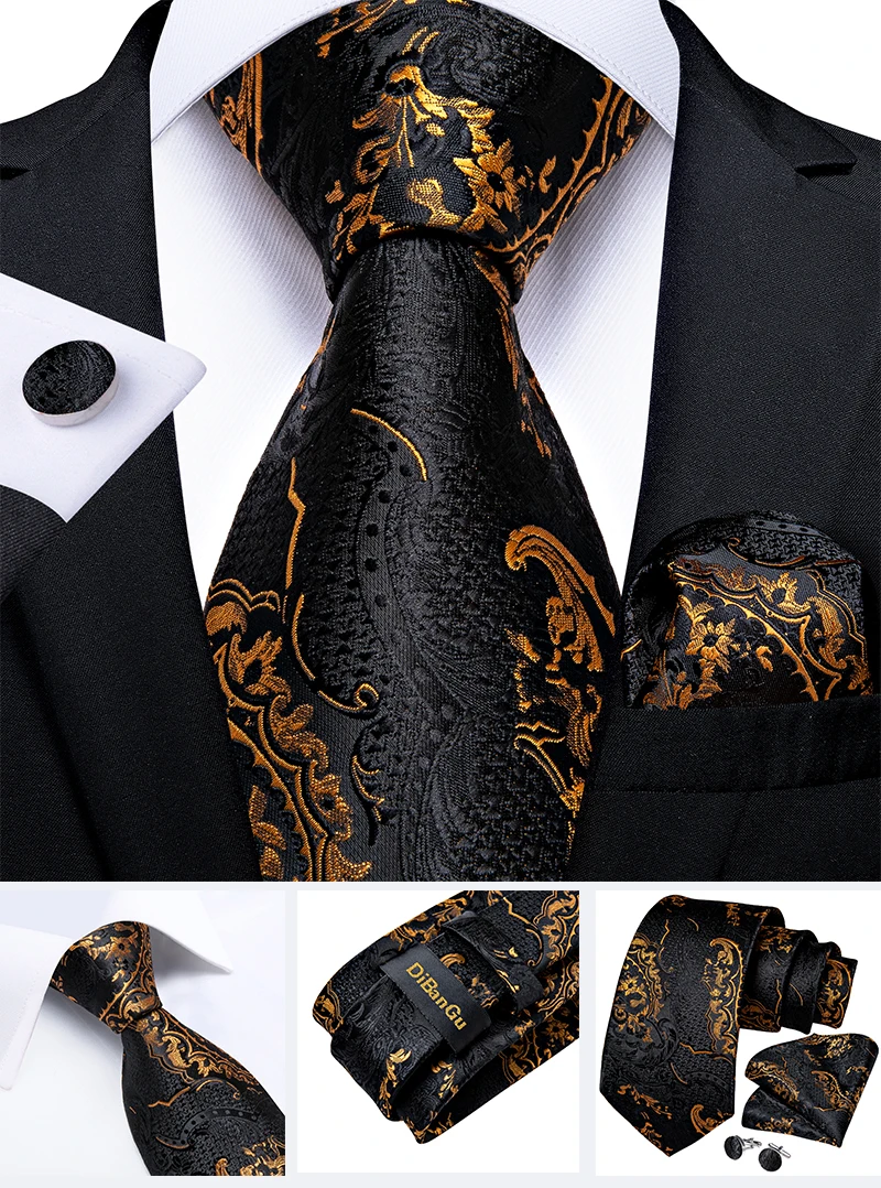 Modische Paisley-Herrenkrawatten in Gold, Türkisgrün, Schwarz, 8 cm, Business-Hochzeits-Accessoires, Krawatte, Geschenk für Männer, DiBanGu – Detail 14