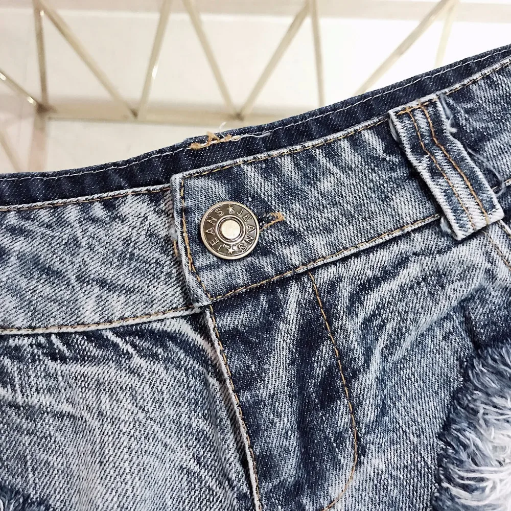 Pantalones cortos vaqueros de cintura baja con agujero y borlas para verano, Vaqueros cortos de LICRA para la playa, ropa de discoteca, S, M, L, XL,