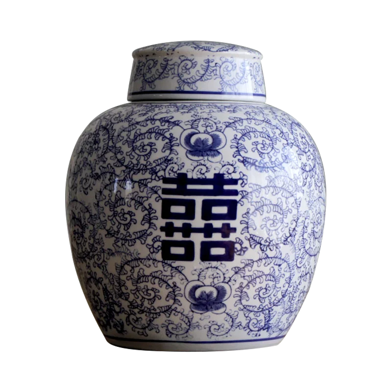 Blue and white porcelain plum blossom round pot wedding room ornamen Jingdezhen Ceramic multi-functional ornament