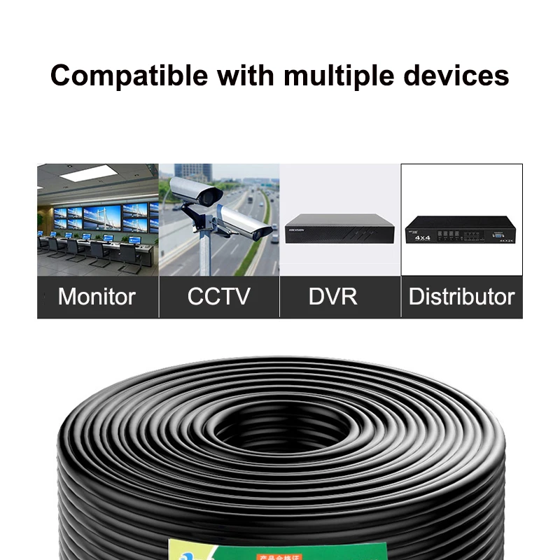 100m 200m RG58 75-3 75ohm Coaxial Cable DVR System CCTV Camera Video Cable Security Surveillance Video Power Integrated Line