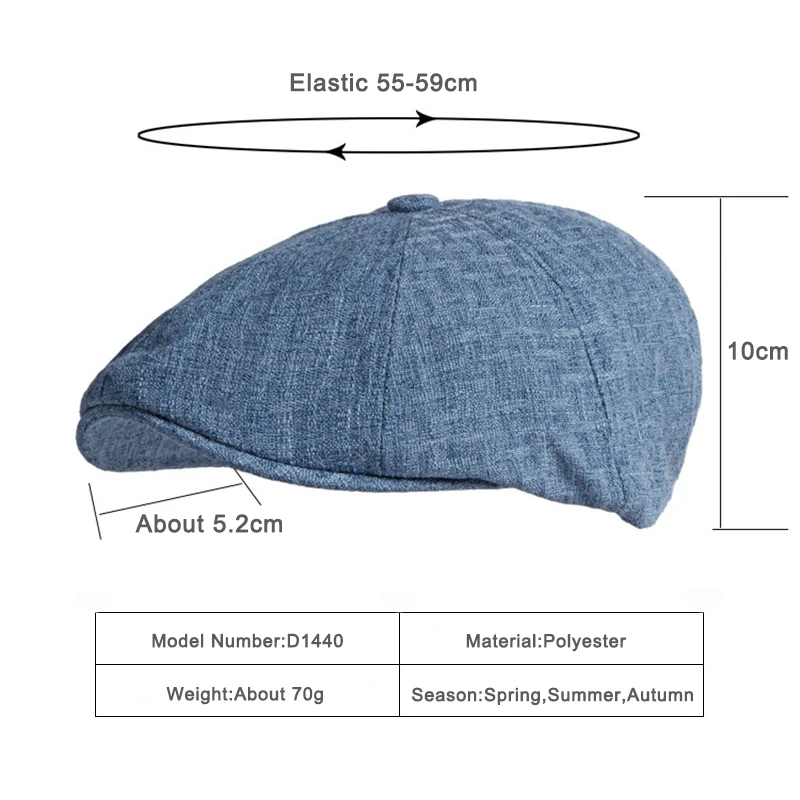 Summer Octagonal Hats For Men Breathable Newsboy Cap Painters Eight-blade Hat Cotton Thin Berets Herringbone Flat Caps