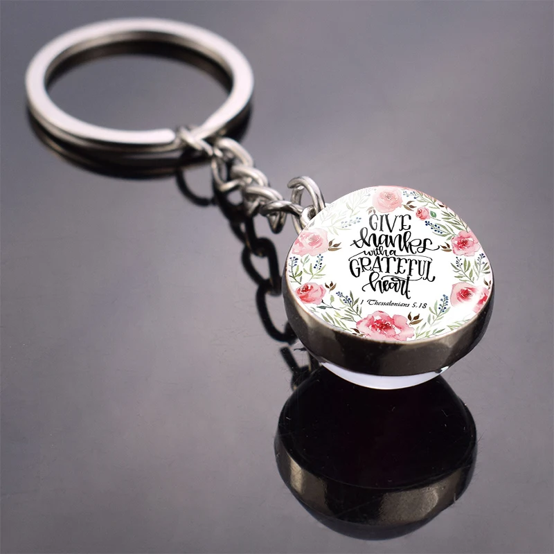 Bible Verse Key Chains God Is Within Her She Will Not Fall Double Side Glass Ball Keychain Faith Walk in Love Pendant Keyring