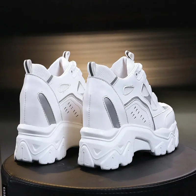 Women Mesh Platform Sneakers Spring Trainers White Shoes 10CM High Heels Wedge Outdoor Sport Shoes Breathable Casual Shoes Woman