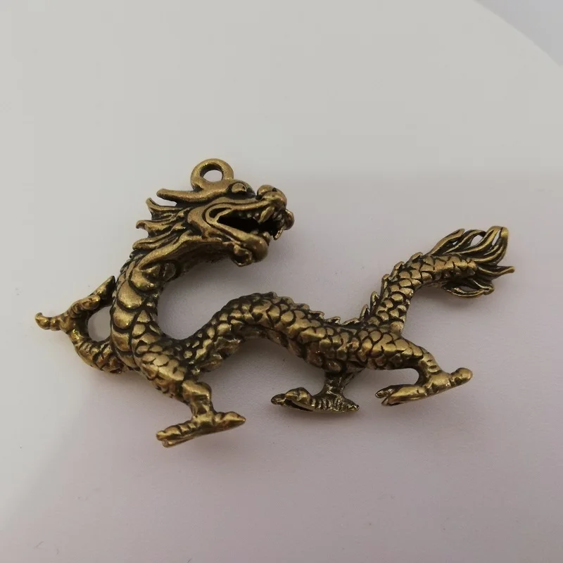 Vintage Brass chinese mascot dragon DIY Pendant ornament craft Miniature Fitting Keychain Pendant Accessories a1039