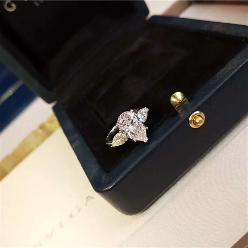 Water Drop 2ct Diamond Ring 925 sterling silver Jewelry Luxury Engagement Wedding band Rings for Women Bridal Party accessory