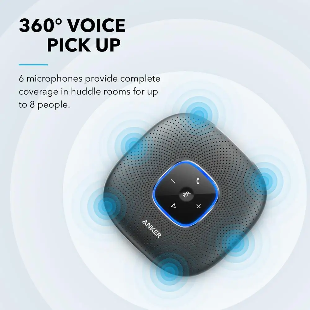 Anker PowerConf+ Bluetooth Speakerphone with Bluetooth Dongle, 6 Mics, Enhanced Voice Pickup, 24H Call Time, Bluetooth 5,