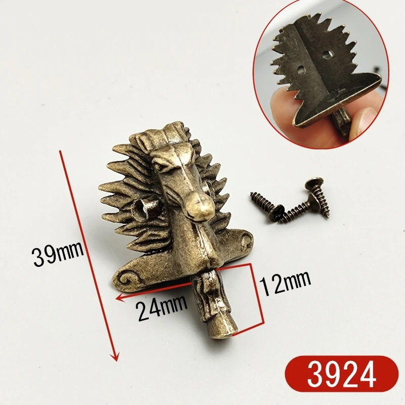 4pcs/Lot Box Feet Leg Brass Horse Head Antique Wood Corner Protector Decorative Bracket Bronze Furniture Hardware 39x24mm
