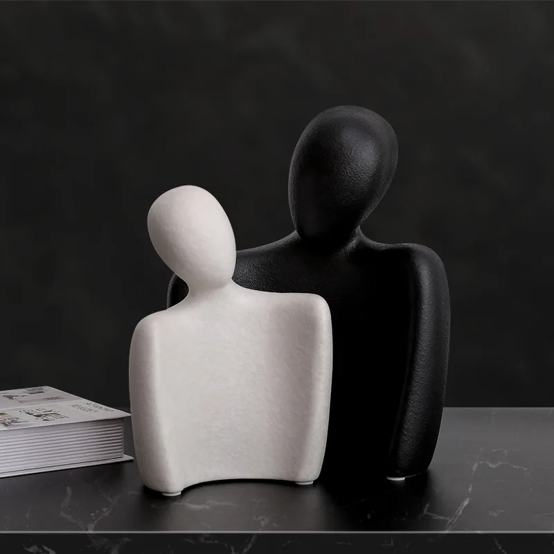 Creative Abstract Couple Sculpture Frosted Ceramic Ornaments Nordic Ins Modern Art Desktop Sculpture Home Decoration Accessories