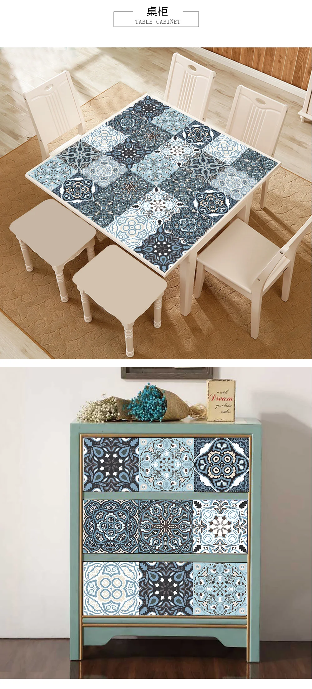 10/15/20cm Mandala Style Matte Surface Tile Sticker Peel & Stick Decoration Film For Tiles /Ground in Kitchen Wardrobe Wallpaper