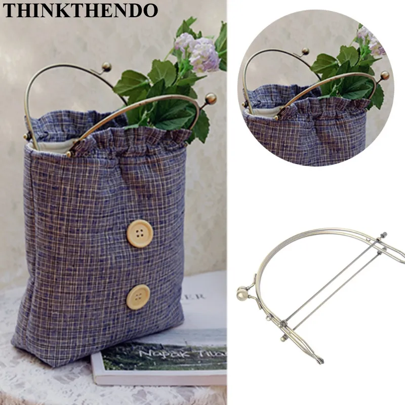 THINKTHENDO 1Pc Metal Half Round Frame Kiss Clasps Lock Purse Bag Handbag Handle Clutch