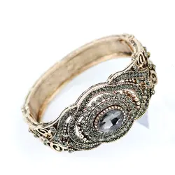 SUNSPICE MS Turkish Gray Crystal Bangles For Women Antique Gold Color Flower Cuff Bracelet Bohemia Ethnic Charm Wrist Jewelry