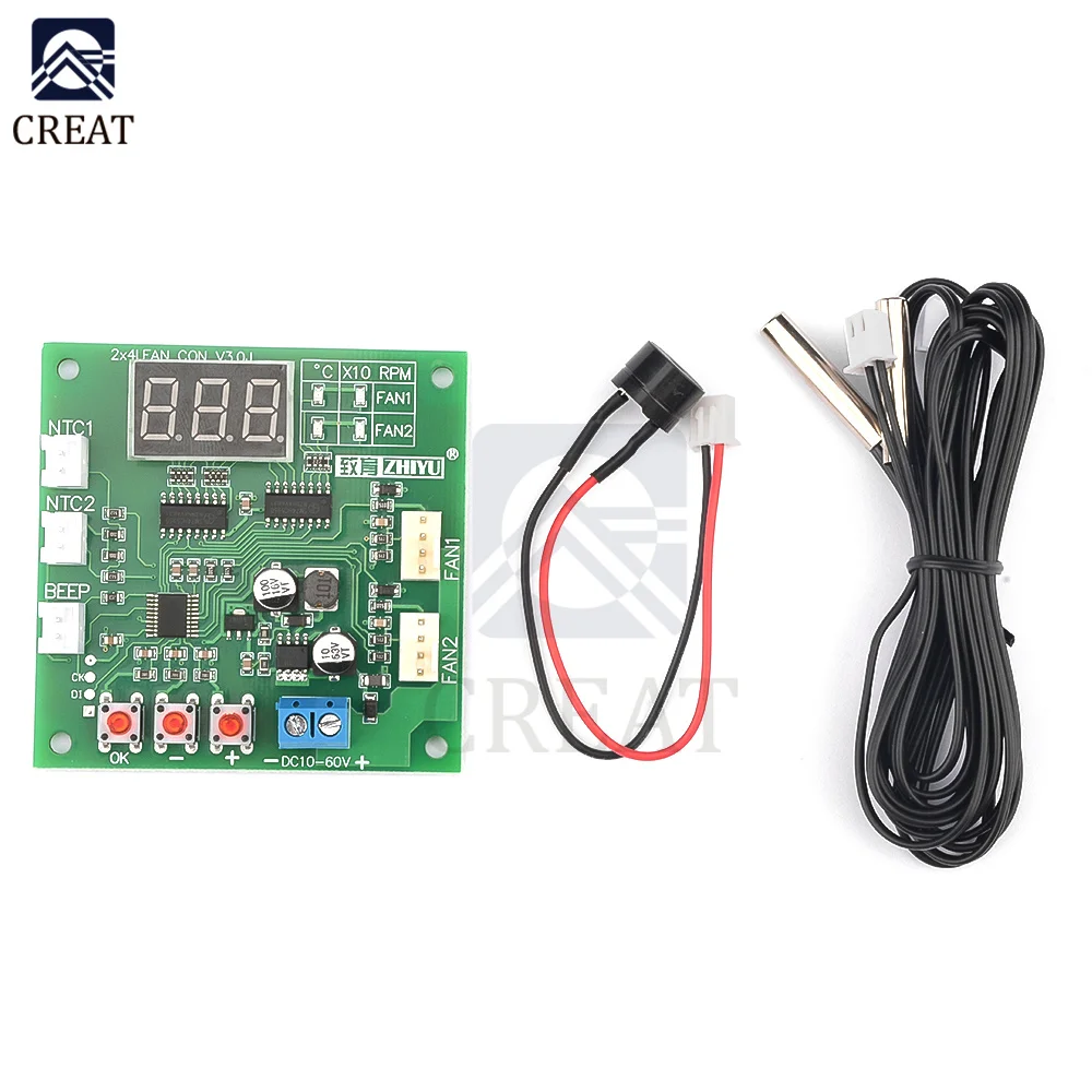 Two Channel Way Heat Dissipation PWM Four Wire Fan Temperature Controller 12V 24V 48V Temperature Speed display Stop Alarm Board