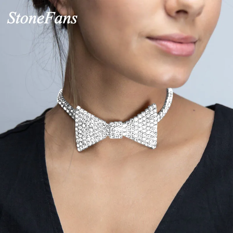 Stonefans Big Crystal Rhinestone Bow Tie Necklace Choker Jewelry for Women Fashion Charm Bridal Wedding Necklace Choker Chain