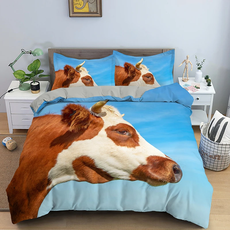 2021 New Year Lucky Cow Bedding Set Animal Printing Single Double King Queen Size Comforter Duvet Cover Bedclothes 2/3pcs