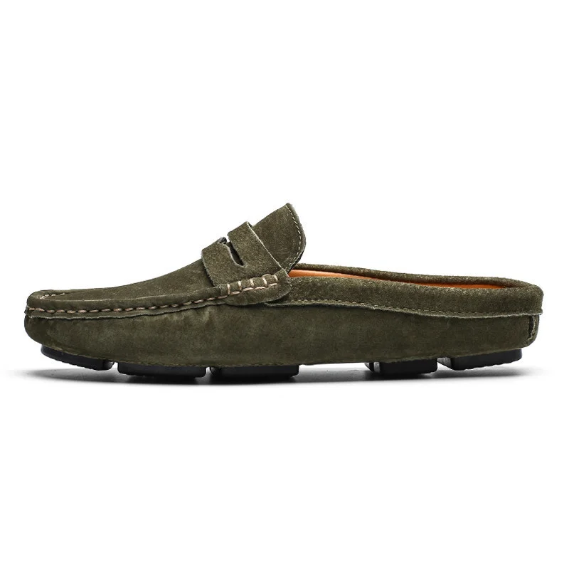 Summer Half Shoes For Men Luxury Brand Handmade Fashion Slipon Men Lazy Shoes Suede Leather Slippers Men Loafers Green