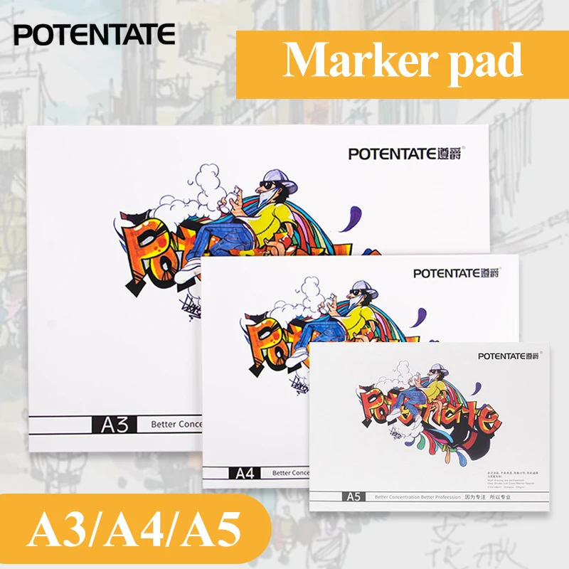 

POTENTATE A5/A4/A3 Glue Sealing Marker Pad/Book/Paper No Penetration Paper Sketchbook Paper Hand Painted Pad Notepad Notebook