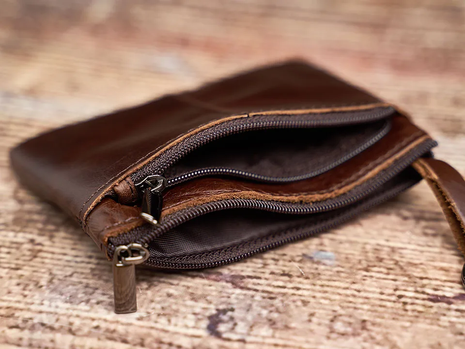 Echtes Leder Mini Geldbörse Kleine Geldbörse Männer Frauen Braun Vintage Casual Kreditkarte Kleine Tasche Reißverschluss Tasche Schlüsseltasche NUPUGOO – Detail 8